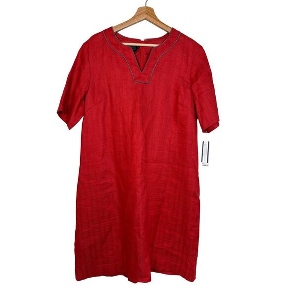 Pendleton Linen Lora Shift Dress Size 16 Cayenne Textured Red Relaxed Resort - Picture 2 of 12